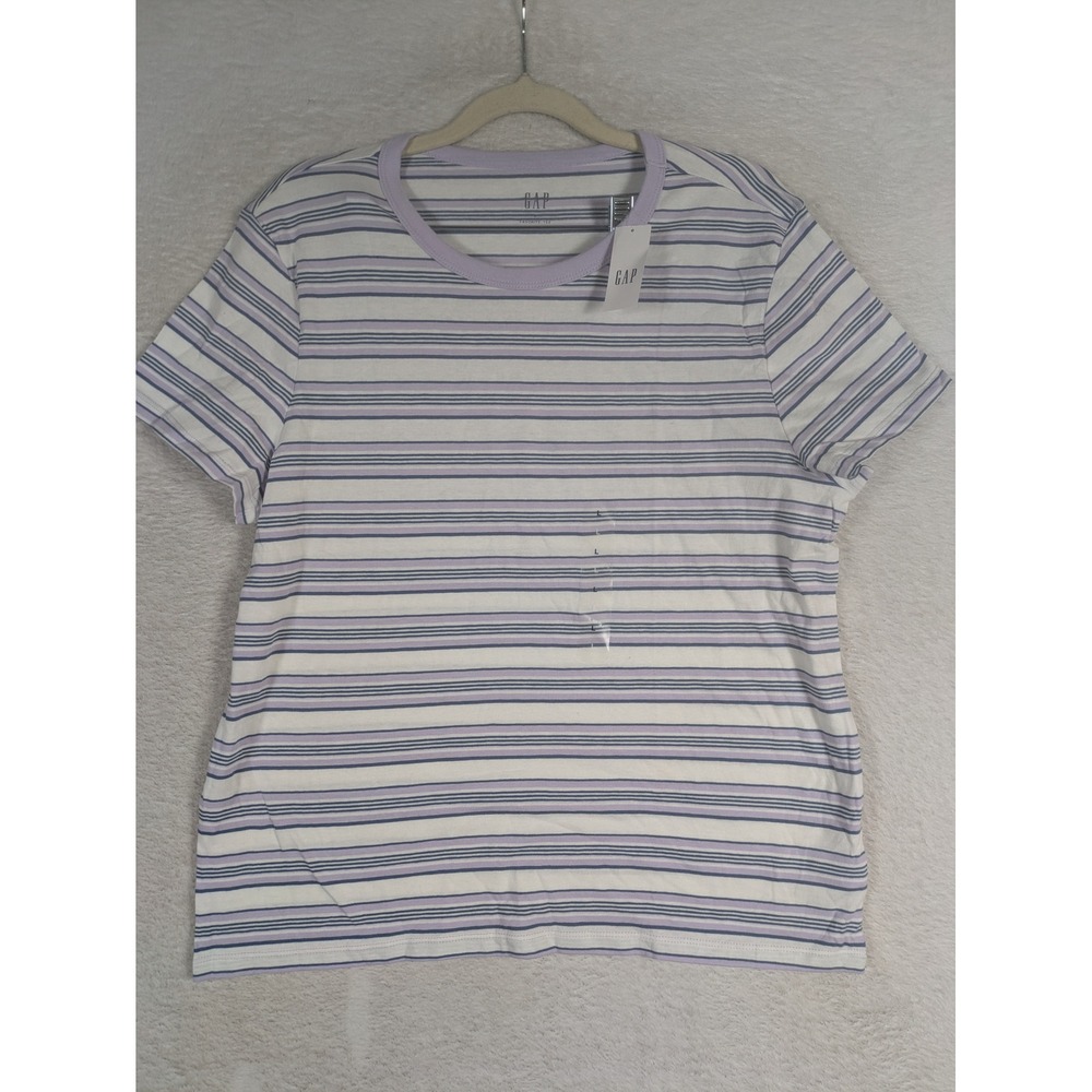NEW Gap T-Shirt Women's L Purple Striped Favorite Tee Short Sleeve Crew Neck